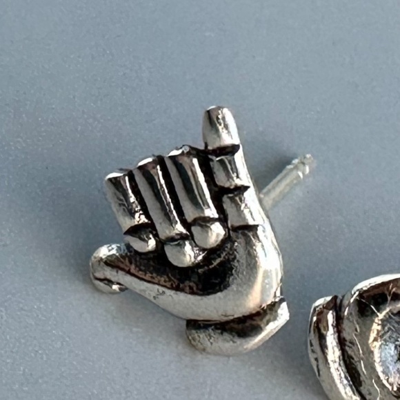 Sterling Silver Hang Loose ASL Stud Earrings - Picture 8 of 11